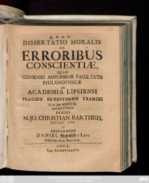 Dissertatio Moralis De Erroribus Conscientiæ