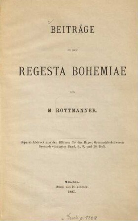 Beiträge zu den Regesta Bohemiae
