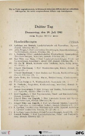 Dritter Tag: Donnerstag, den 10. Juli 1941, Beginn 14 Uhr (Nr. 401-601)