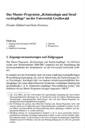 833-838, Das Master-Programm "Kriminologie und Strafrechtspflege" an der Universität Greifswald