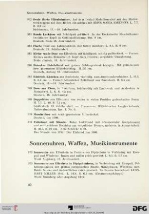 Sonnenuhren, Waffen, Musikinstrumente (Nr. 372-391)