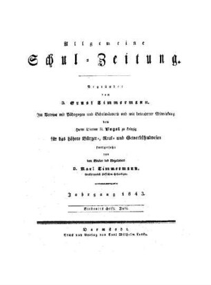 Titelblatt für Juli 1843 [Heft 102 - 119]