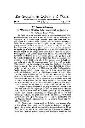 XI. Generalversammlung des Allgemeinen Deutschen Lehrerinnenvereins zu Hamburg