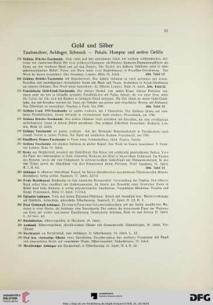 Gold und Silber. Taschenuhren, Anhänger, Schmuck – Pokale, Humpen und andere Geräte (Nr. 374-466)