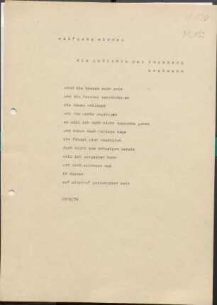 [W120]: die gedichte der ingeborg bachmann