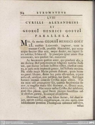 LVIII Cyrilli Alexandrini Et Georgi Henrici Goetzi Parallela
