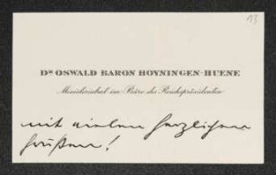 Brief von Oswald von Hoyningen-Huene an Gerhart Hauptmann