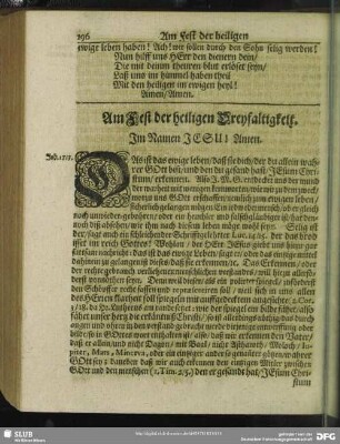 Am Fest der heiligen Dreyfaltigkeit