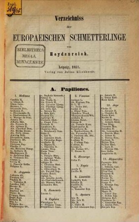 Verzeichniss der europaeischen Schmetterlinge