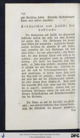 Kennzeichen und Zufälle der Lustseuche.