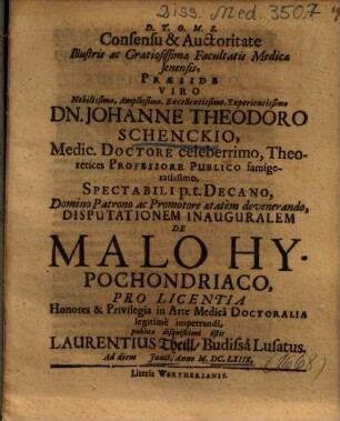 Disputationem Inauguralem De Malo Hypochondriaco