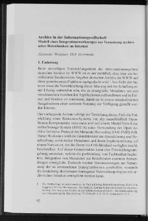 Archive in der Informationsgesellschaft : Modell eines Integrationswerkzeuges zur Vernetzung archivischer Datenbanken im Internet