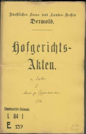 von Exter, Otto Julius gegen Meier zu Iggenhausen - Schuldforderung