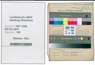 Entnazifizierung Otto Niessen , geb. 11.01.1899 (Verw.Angestellter)