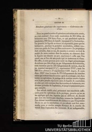 Section III. Résulats généraux des expériences. - Coloration des sirops