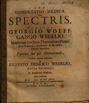 Dissertatio Medica De Spectris