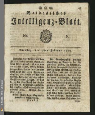 No. 6. Dienstag, den 7ten Februar 1809