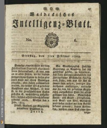 No. 6. Dienstag, den 7ten Februar 1809