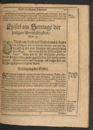 Epistel am Sontage der heiligen Dreyfaltigkeit/ Rom. 11.