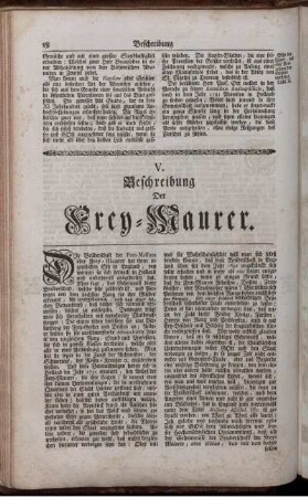 V. Beschreibung Der Frey-Maurer