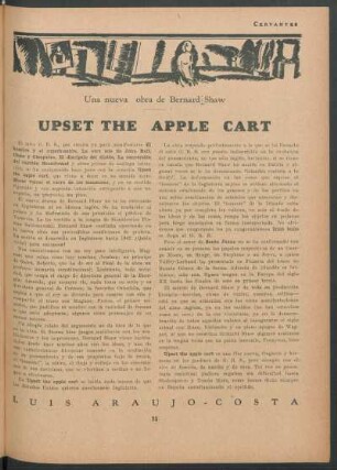 Upset the apple cart - una nueva obra de Bernard Shaw