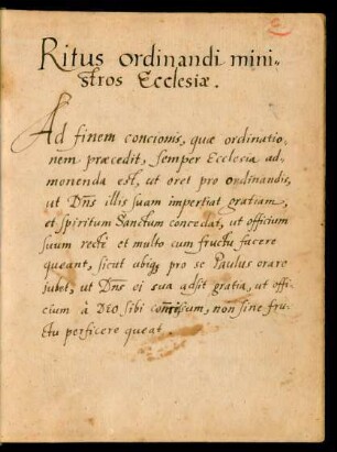 Handschriftliche Abschrift: Ritus ordinandi ministros Ecclesiae.