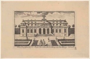 Dresden, Palais der Sekundogenitur in der Langen Gasse (heute Zinzendorfstraße) aus dem Garten von Osten, Teil einer Reihe Dresdner Stadtansichten und sächsischer Ortsansichten von Schlitterlau um 1770