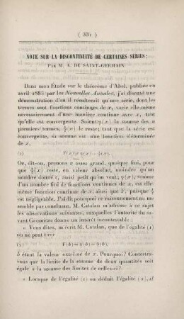 Note sur la discontinuité de certaines séries.