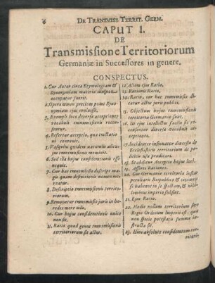 Caput I. De Transmissione Territoriorum Germaniae in Successores in genere.