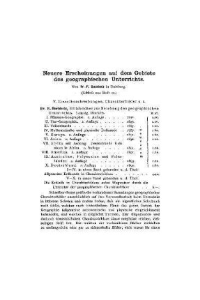 Neuere Erscheinungen auf dem Gebiete des geographischen Unterrichts : (Schluß aus Heft 10)