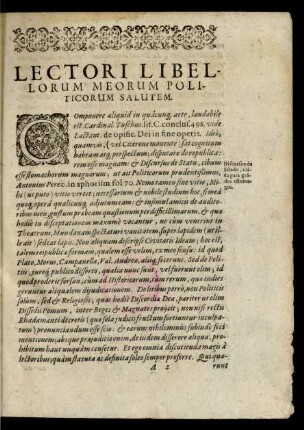 Lectori Libellorum Meorum Politicorum Salutem.