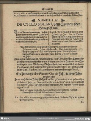 Numero 25. De Cyclo Solari, vom Sonnen- oder Sontags-Circul