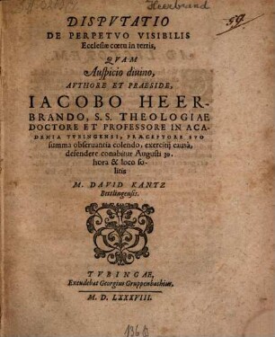 Disp. de perpetuo visibilis Ecclesiae coetu in terris