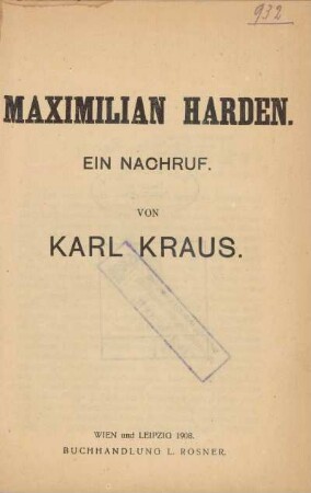 Maximilian Harden : ein Nachruf