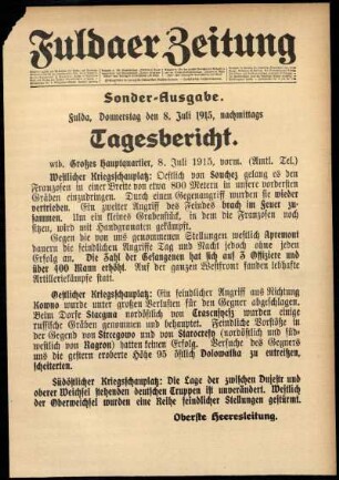 Ausgabe vom Donnerstag, den 08. Juli 1915.