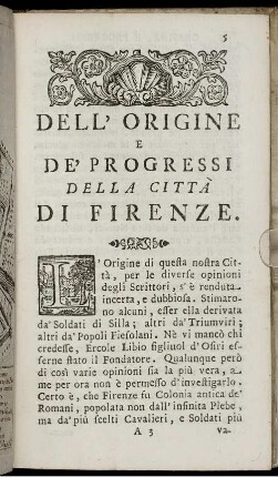 Dell' Origine E De' Progressi Della Città Di Firenze.