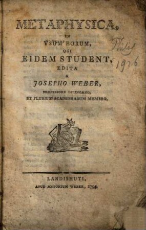 Metaphysica In Vsum Eorum, Qui Eidem Student