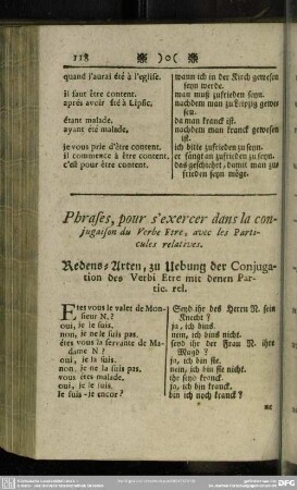 Redens-Arten, zu Uebung der Conjugation des Verbi Etre mit denen Partic. rel.