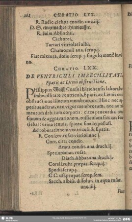 Curatio LXX. [Curatio LXXII.] De Ventriculi Imbecillitate, Epatis ac Lienis obstructione