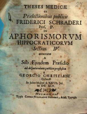 Theses med. in Aphorismorum Hippocraticorum Section. IV