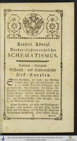 Kaiserlich-Königliche Böhmisch- und Oesterreichische Hof-Kanzley.
