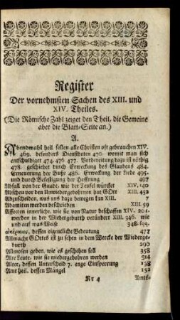 Register Der vornehmsten Sachen des XIII. und XIV. Theiles