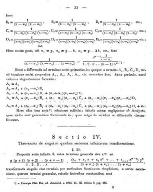 Sectio IV. Theoremata de singulari quadam serierum infinitarum transformatione.
