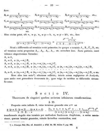 Sectio IV. Theoremata de singulari quadam serierum infinitarum transformatione.