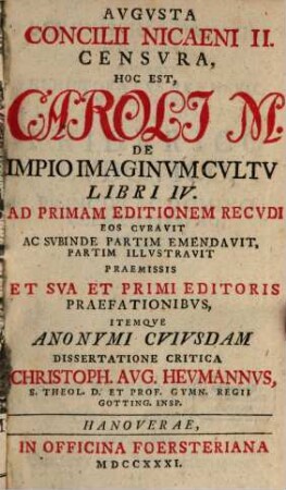 Augusta Concilii Nicaeni II. hoc est de impio imaginum Cultu, Censura