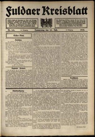 Erste Ausgabe vom Donnerstag, den 25. Juli 1912.