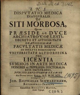 Dispvtatio Medica Inavgvralis De Siti Morbosa