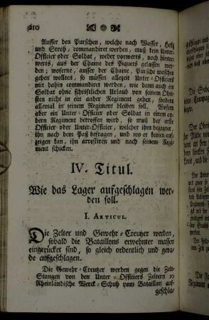 IV. Titul. Wie das Lager aufgeschlagen werden soll.