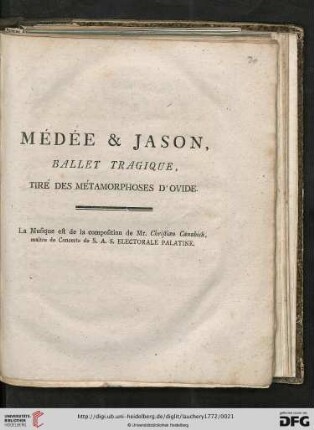Médée & Jason, ballet tragique, tiré des métamorphoses d'Ovid