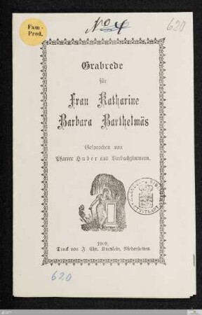 Grabrede für Frau Katharine Barbara Barthelmäs